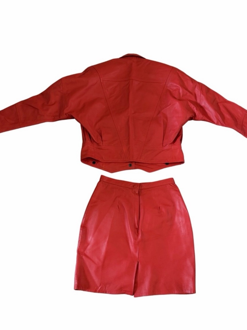 LEXIO Red Leather Jacket and Skirt Set - Picture 2 of 12